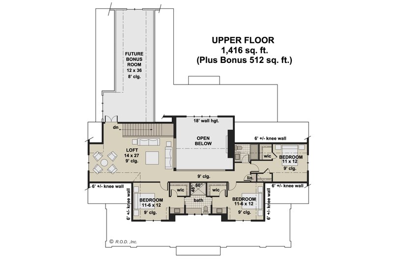 Dream House Plan - Floor Plan - Upper Floor for Farmhouse House Plan #51-1242 - 5 bed, 4.5 bath