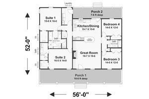 Floor Plan - Main Floor for Farmhouse House Plan #44-248 - 4 bed, 3 bath