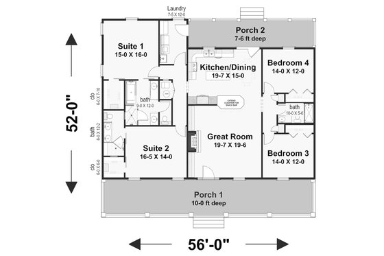Floor Plan - Main Floor for Farmhouse House Plan #44-248 - 4 bed, 3 bath
