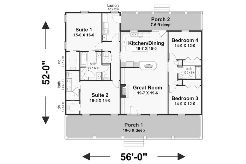 Architectural House Design - Floor Plan - Main Floor for Farmhouse House Plan #44-248 - 4 bed, 3 bath