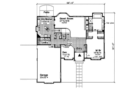 Floor Plan - Main Floor for Traditional House Plan #50-179 - 4 bed, 2.5 bath