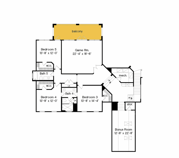 Traditional Floor Plan - Upper Floor Plan #135-198