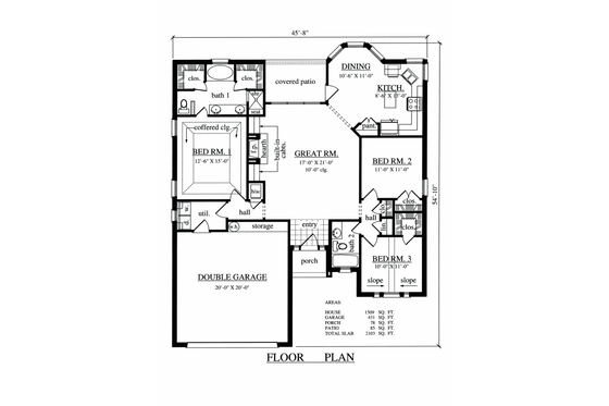Floor Plan - Main Floor 1 for Traditional House Plan #42-111 - 3 bed, 2 bath