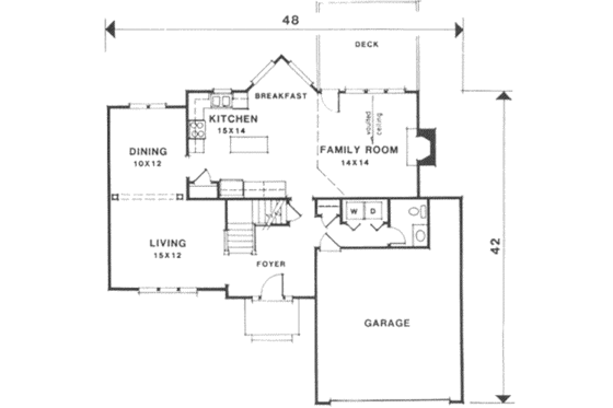 Floor Plan - Main Floor for Traditional House Plan #129-149 - 3 bed, 2.5 bath