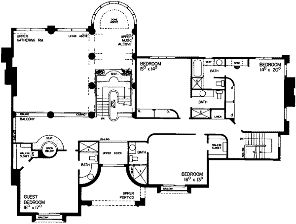 House Blueprint - European Floor Plan - Upper Floor Plan #72-209