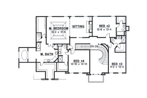 Floor Plan - Upper Floor for Colonial House Plan #67-618 - 4 bed, 3.5 bath