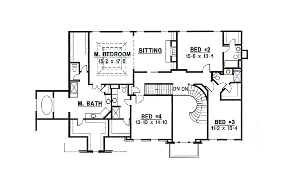 Floor Plan - Upper Floor for Colonial House Plan #67-618 - 4 bed, 3.5 bath
