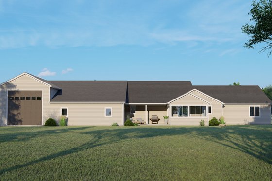 Exterior - Rear Elevation for Ranch House Plan #1064-173 - 3 bed, 2.5 bath