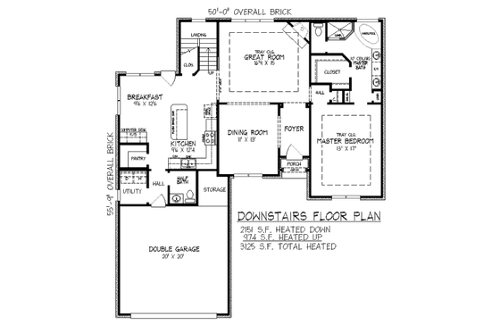 Floor Plan - Main Floor for European House Plan #424-3 - 3 bed, 2.5 bath