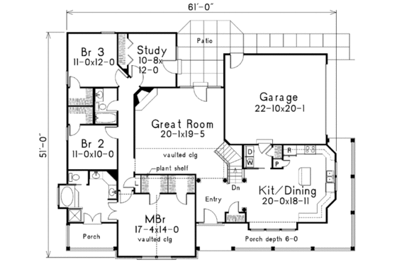 Floor Plan - Main Floor for Farmhouse House Plan #57-178 - 4 bed, 2 bath