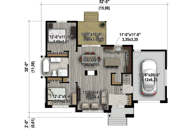 Dream House Plan - Floor Plan - Main Floor 1 for Contemporary House Plan #25-4549 - 2 bed, 1 bath