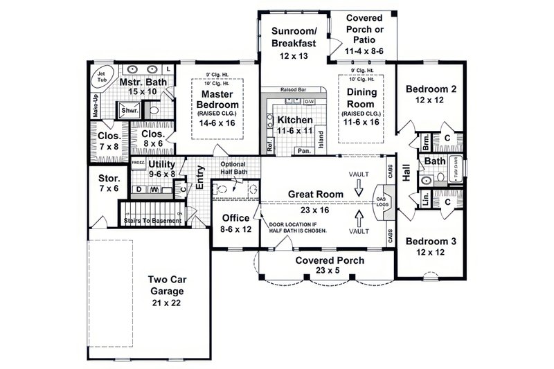 House Blueprint - Floor Plan - Main Floor for Ranch House Plan #21-643 - 3 bed, 2.5 bath