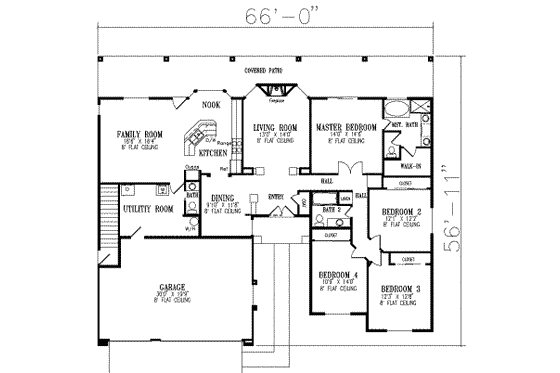 Floor Plan - Main Floor for Adobe / Southwestern House Plan #1-514 - 4 bed, 2.5 bath