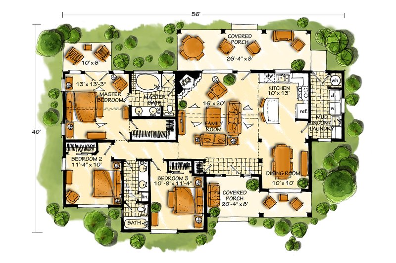 Dream House Plan - Floor Plan - Main Floor for Country House Plan #942-27 - 3 bed, 2 bath