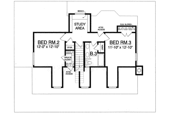 Floor Plan - Upper Floor for Country House Plan #40-363 - 3 bed, 3 bath
