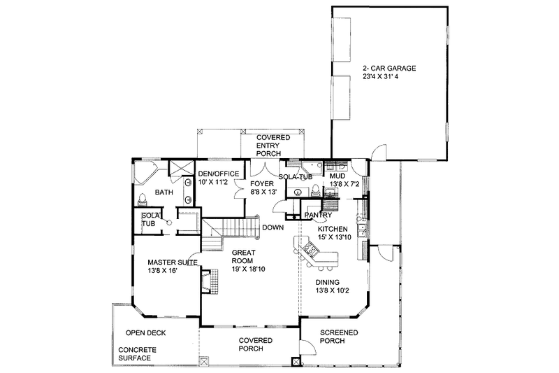 House Blueprint - Floor Plan - Main Floor for Bungalow House Plan #117-747 - 3 bed, 2 bath