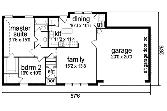 Floor Plan - Main Floor for Traditional House Plan #84-344 - 2 bed, 1 bath