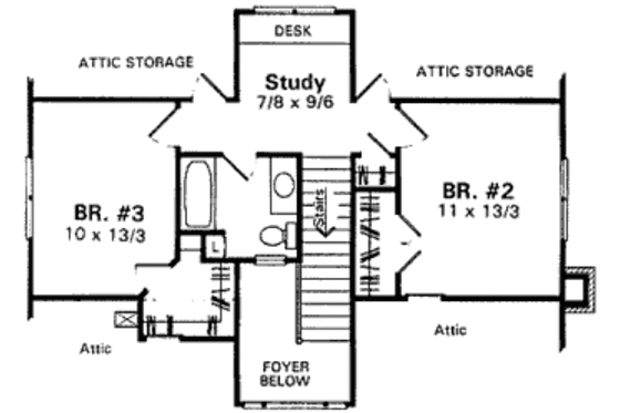 Floor Plan - Upper Floor for Country House Plan #41-131 - 3 bed, 2.5 bath