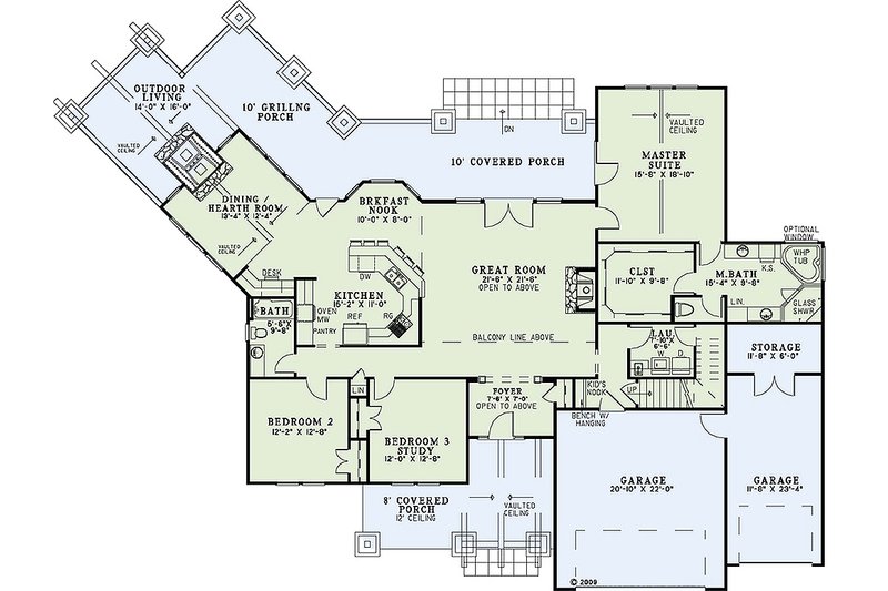 Architectural House Design - Floor Plan - Main Floor for Craftsman House Plan #17-2443 - 4 bed, 3 bath