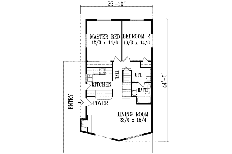 Home Plan - Floor Plan - Main Floor for Contemporary House Plan #1-1192 - 3 bed, 1 bath