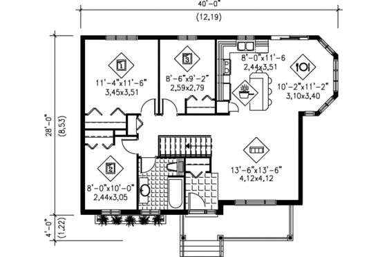 Floor Plan - Main Floor for Country House Plan #25-147 - 3 bed, 1 bath