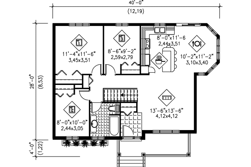 Dream House Plan - Floor Plan - Main Floor for Country House Plan #25-147 - 3 bed, 1 bath