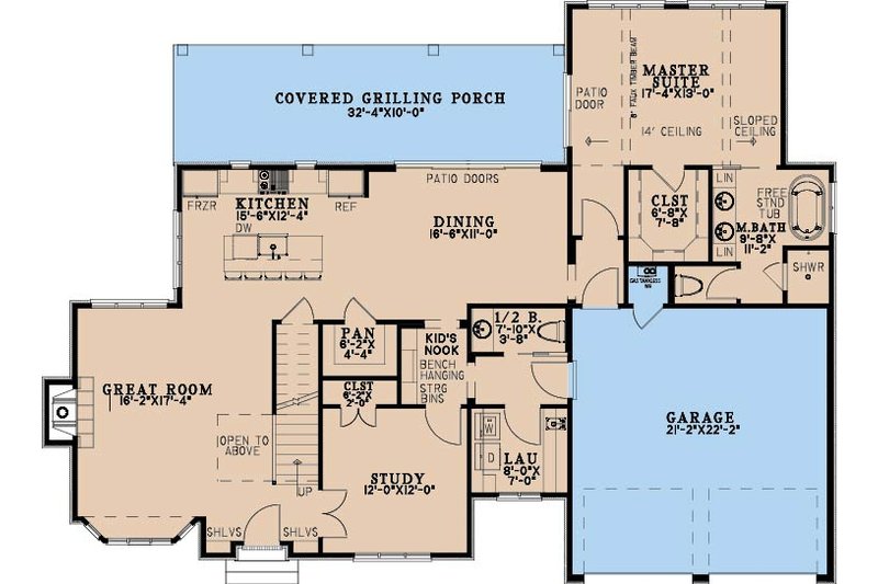 House Blueprint - Floor Plan - Main Floor for Bungalow House Plan #923-491 - 3 bed, 3.5 bath