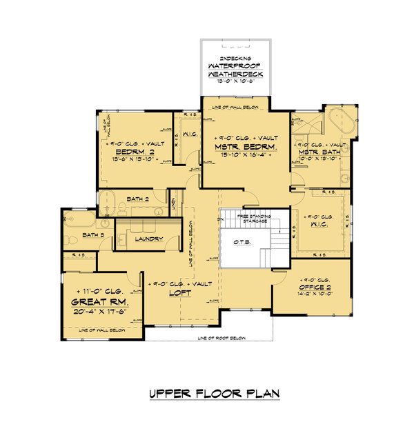 House Blueprint - Contemporary Floor Plan - Upper Floor Plan #1066-180