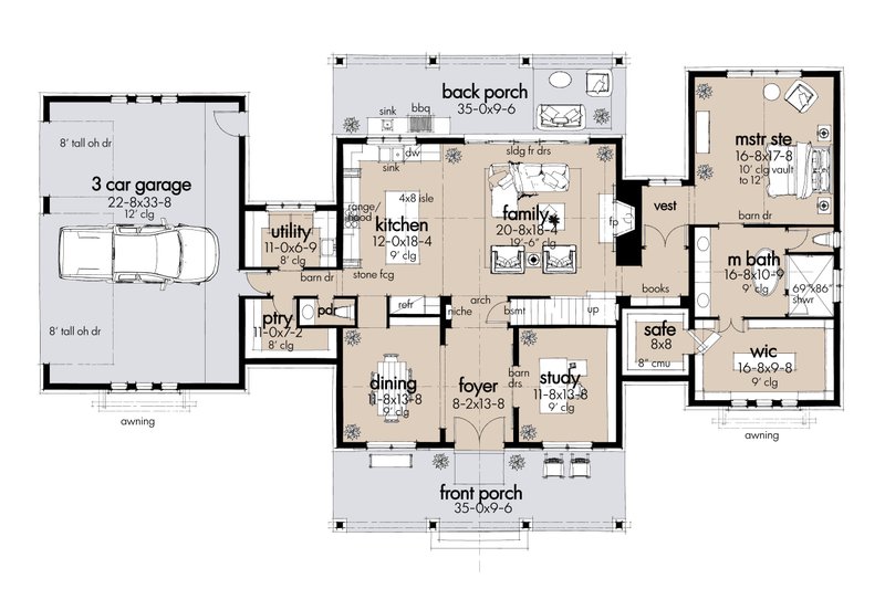 Dream House Plan - Floor Plan - Main Floor 1 for Barndominium House Plan #120-275 - 3 bed, 2.5 bath