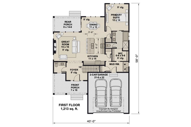 Home Plan - Floor Plan - Main Floor for Farmhouse House Plan #51-1407 - 3 bed, 2.5 bath
