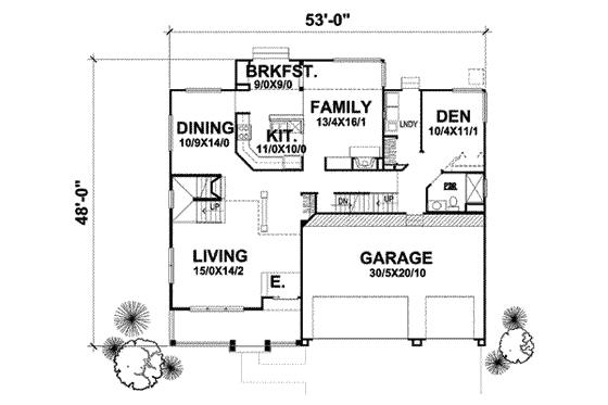 Floor Plan - Main Floor for Traditional House Plan #50-240 - 4 bed, 3 bath