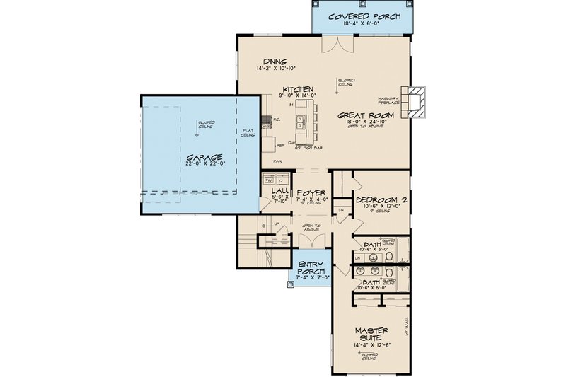 Home Plan - Floor Plan - Main Floor for Contemporary House Plan #17-2590 - 2 bed, 2 bath