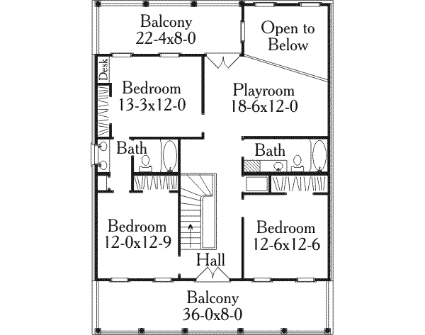 Southern Floor Plan - Upper Floor Plan #406-207
