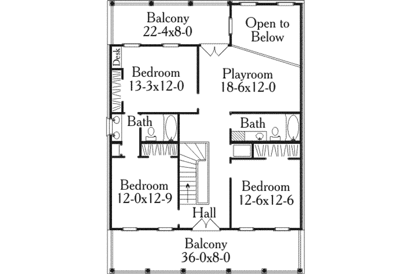 House Design - Floor Plan - Upper Floor for Southern House Plan #406-207 - 4 bed, 4 bath