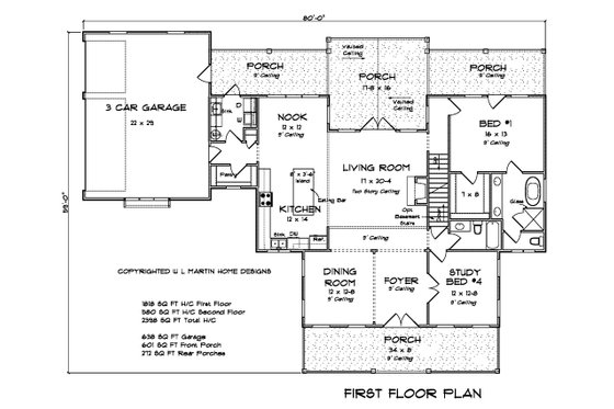 Floor Plan - Main Floor for Farmhouse House Plan #513-2206 - 4 bed, 4 bath