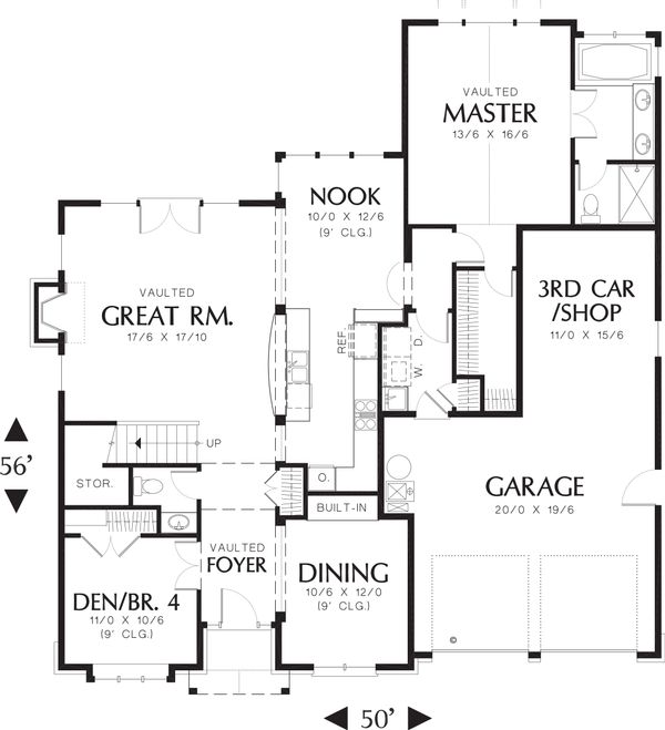 Home Plan - Craftsman Style house plan, bungalow design, main level floor plan