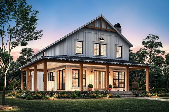 Four-Bedroom Modern Barn-Style Plan