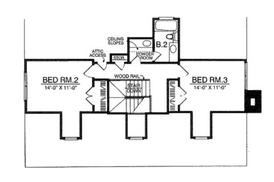 Floor Plan - Upper Floor for Farmhouse House Plan #40-163 - 3 bed, 2 bath