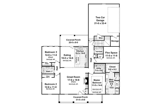 Floor Plan - Main Floor for Southern House Plan #21-238 - 3 bed, 2.5 bath