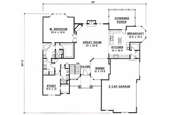 Floor Plan - Main Floor for Mediterranean House Plan #67-283 - 2 bed, 2 bath