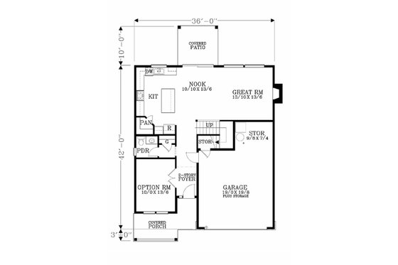Floor Plan - Main Floor for Craftsman House Plan #53-453 - 3 bed, 2.5 bath