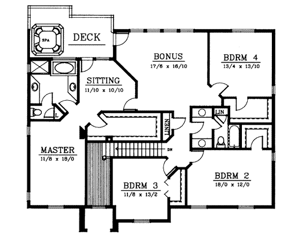 Colonial Floor Plan - Upper Floor Plan #94-218