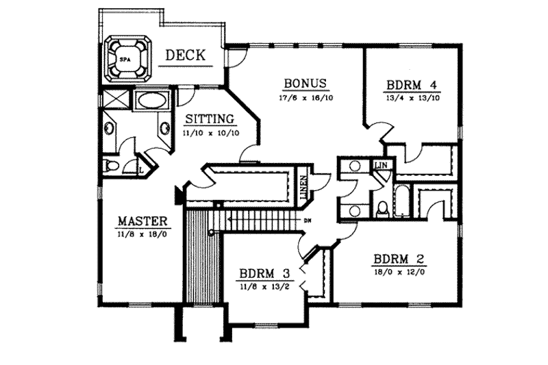 Home Plan - Floor Plan - Upper Floor for Colonial House Plan #94-218 - 4 bed, 3 bath