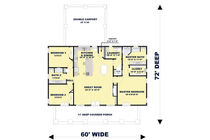 Home Plan - Floor Plan - Main Floor for Bungalow House Plan #44-238 - 2 bed, 2 bath