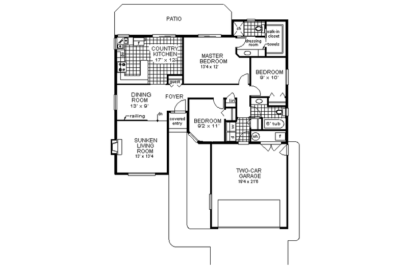 Dream House Plan - Floor Plan - Main Floor for Ranch House Plan #18-135 - 3 bed, 2 bath