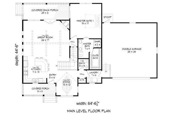 Floor Plan - Main Floor for Southern House Plan #932-97 - 3 bed, 2.5 bath