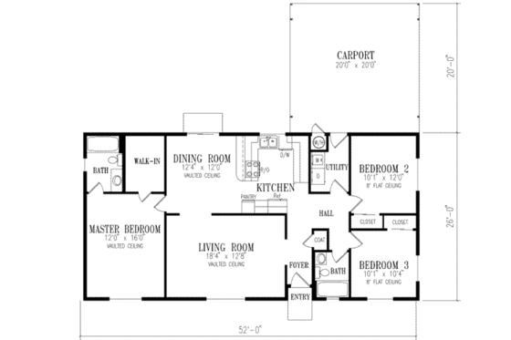 Floor Plan - Main Floor for Adobe / Southwestern House Plan #1-241 - 3 bed, 2 bath