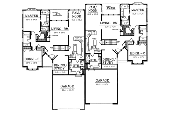 Floor Plan - Main Floor for Traditional House Plan #100-106 - 2 bed, 2.5 bath