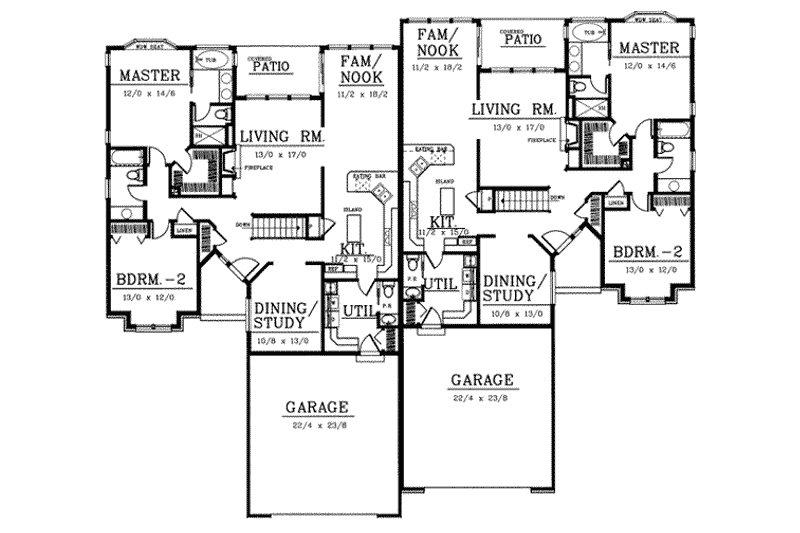 House Blueprint - Floor Plan - Main Floor for Traditional House Plan #100-106 - 2 bed, 2.5 bath
