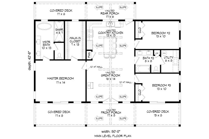 Home Plan - Floor Plan - Main Floor for Country House Plan #932-1310 - 3 bed, 2 bath